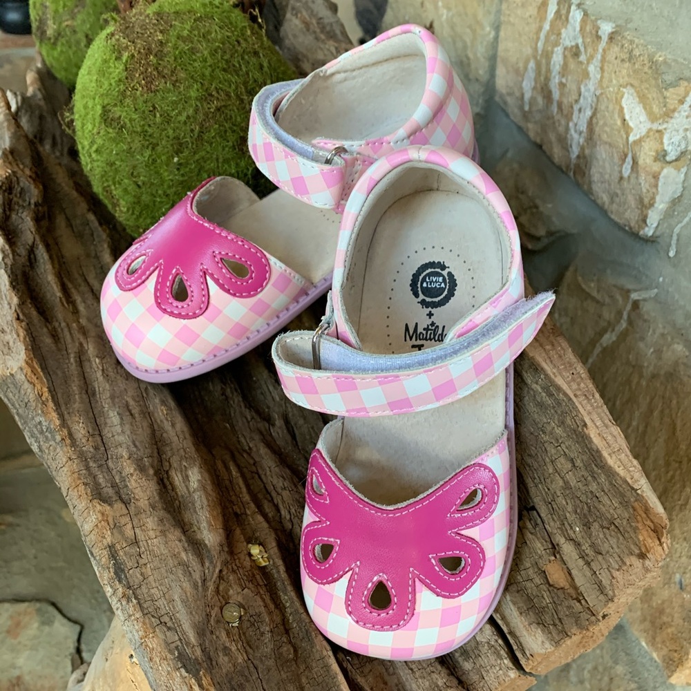 NIB Livie & Luca w/MJ - Pink/White Gingham Pattern Leather Mary Jane Shoes